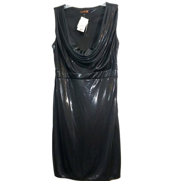NWT LaRok liquid metallic black cowl neck dress M - Picture 1 of 14
